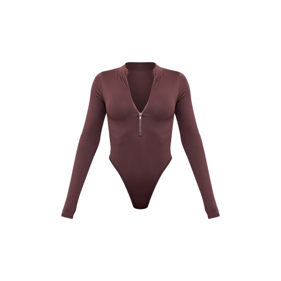Coffee Contour Zip Up High Neck Bodysuit Coffee Contour Zip Up High Neck Bodysuit