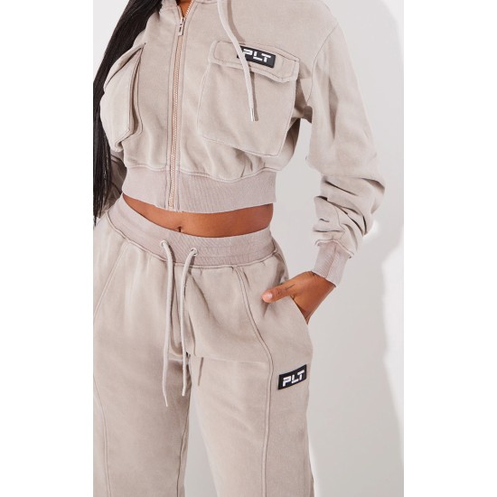 PRETTYLITTLETHING Shape Taupe Washed Wide Leg Sweatpants PRETTYLITTLETHING Shape Taupe Washed Wide Leg Sweatpants