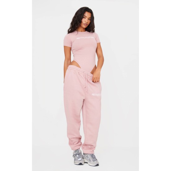 PRETTYLITTLETHING Light Pink High Waist Cuffed Sweatpants PRETTYLITTLETHING Light Pink High Waist Cuffed Sweatpants
