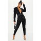 Black Velvet Sequin Plunge Front Tailored Jumpsuit Black Velvet Sequin Plunge Front Tailored Jumpsuit