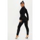 Black Velvet Sequin Plunge Front Tailored Jumpsuit Black Velvet Sequin Plunge Front Tailored Jumpsuit