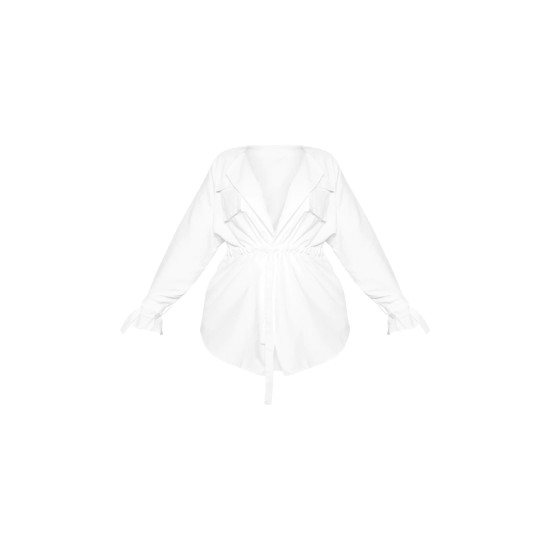 Plus White Faux Suede Cargo Ruched Waist Shirt Plus White Faux Suede Cargo Ruched Waist Shirt
