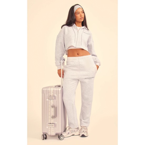 PRETTYLITTLETHING Grey Marl Copyright Graphic Zip Through Crop Hoodie PRETTYLITTLETHING Grey Marl Copyright Graphic Zip Through Crop Hoodie