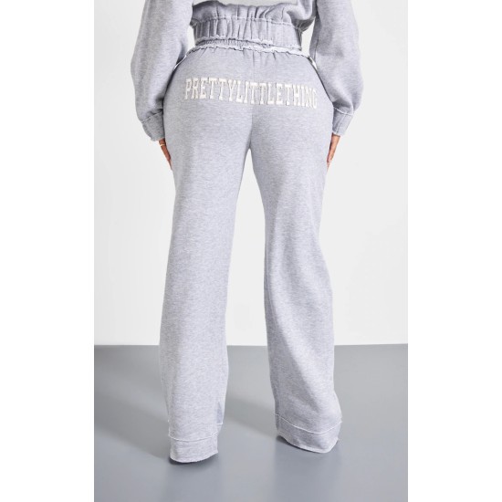 PRETTYLITTLETHING Shape Grey Marl Distressed Elasticated Waistband Wide Leg Sweatpants PRETTYLITTLETHING Shape Grey Marl Distressed Elasticated Waistband Wide Leg Sweatpants