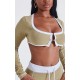 Shape Khaki Washed Cotton Hook And Eye Long Sleeve Crop Top Shape Khaki Washed Cotton Hook And Eye Long Sleeve Crop Top