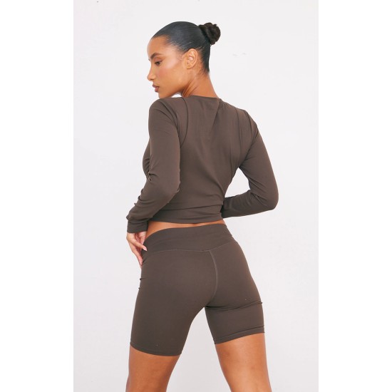 Espresso Sculpt Long Sleeve Crop Gym Top Espresso Sculpt Long Sleeve Crop Gym Top