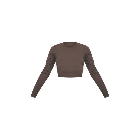 Espresso Sculpt Long Sleeve Crop Gym Top Espresso Sculpt Long Sleeve Crop Gym Top