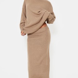Light Mocha Soft Knit Maxi Skirt