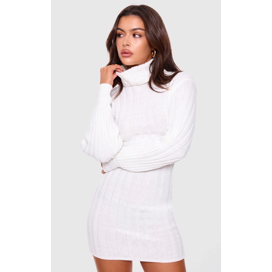 Cream Knitted Roll Neck Sweater Dress Cream Knitted Roll Neck Sweater Dress