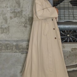 Beige Belted Double Breasted Trench Coat